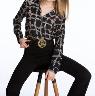 Elliott Lauren Chain Link Blouse In Black/beige Multi