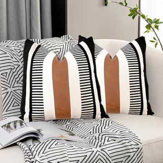 OEM Funda De Coj&iacute;n Decorativa De Algod&oacute;n Con Imitaci&oacute;n De Piel De Estilo Bohemio, 61 X 61 Cm Funda De Coj&iacute;n Decorativa De Lona A Rayas De Estilo R&uacute;stico, 