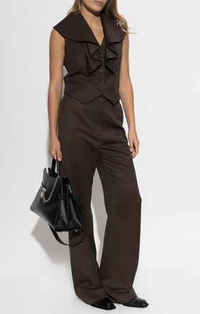 Alexander McQueen Wool Vest With Decorative Collar, Womens, Brown