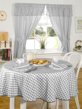 TJ Hughes Molly - Gingham Pencil Pleat Curtains With Pelmet Header in Charcoal - TJ Hughes