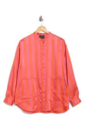 Longchamp Stripe Long Sleeve Satin Button-Up Shirt in Fuchsia/Orange at Nordstrom Rack, Size 40