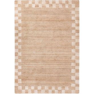 Beliani Tappeto rettangolare in juta e cotone con bordo a quadri 160 x 230 cm Tessuto in stile rustico Soggiorno Camera da letto Beige chiaro Beed