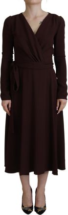 Dolce & Gabbana Womens Aline Midi Wrap Dress Long Sleeves - Dark Brown viscose - Size EU 42 (Womens)