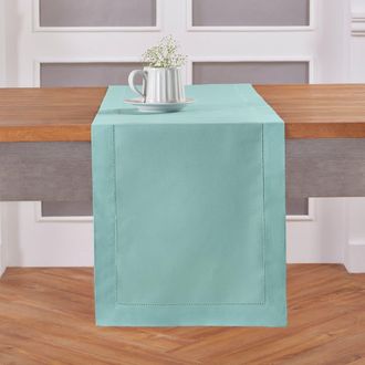 Solino Home Cotton Linen Hemstitch Table Runner for Dining Table, Holiday and Everyday Table Decor in Pastel Turquoise at Nordstrom, Size Xx-Small