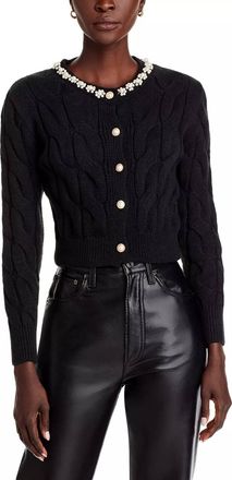 Stellah Pearl Trim Cable Knit Top In Black Sweater With Pearls