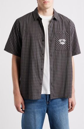 Rip Curl Liquid Trips Check Short Sleeve Button-Up Shirt in Washed Black at Nordstrom, Size Xx-Large