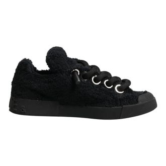 Dolce & Gabbana Sneakers, male, Black, Size: 11 US Dolce & Gabbana Black Faux Shearling Low Top Sneakers Shoes