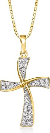 Ross-Simons Diamond Twisted Cross Pendant Necklace in 18kt Gold Over Sterling