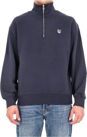 Maison Kitsun&eacute; Fox Head Comfort Half Zip Sweatshirt - Heren - Vesten met rits - Blauw - L - Katoen - Hoodies & sweatvesten