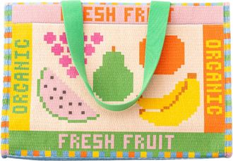 Ban.Do Rattan Market Bag with Handles for Groceries, Colorful Straw Purse/Handbag with Zipper Pocket for Beach/Pool, Fruit Tiles