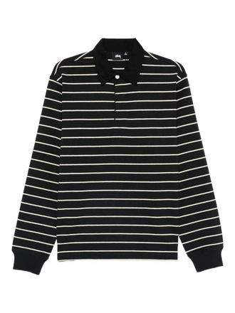 St&uuml;ssy striped long-sleeve polo shirt - unisex - Cotton - S - Black