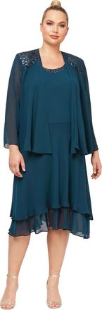 S.L. Fashions Womens Mother of The Bride Dress with Embellished Neckline & Shoulder, Wedding Guest Special Occasion, Mid Teal, 18