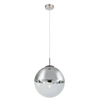 Netlighting Varus 30cm Globe Pendant Nickel Matt Transparent Glass Shade 1x E27 in Grey