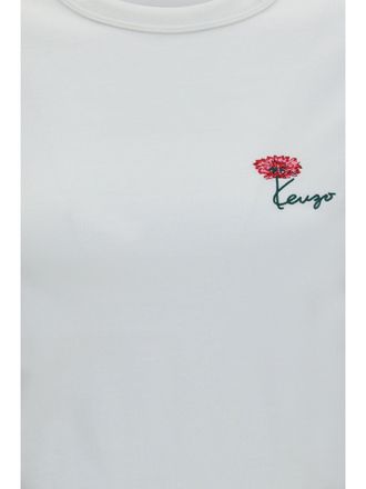 Kenzo Womens T-Shirt Tulip Embroidered Cotton Off White T-Shirts & Jerseys