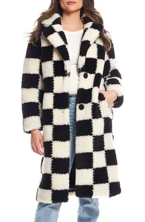 Donna Saylers' Fabulous-Furs Checkmate High Pile Fleece Longline Coat in Multi at Nordstrom, Size Small