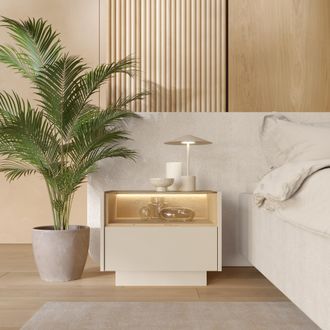 Dmora Comodino Veirra, Un Caj&oacute;n, 2 Estantes, Apertura Push-pull, 53x40x43h Cm Beige