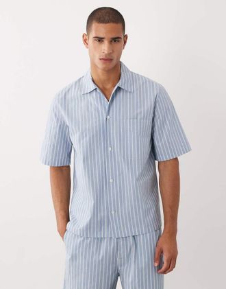 Arket Camicia da casa in puro cotone a righe blu e bianche in coordinato