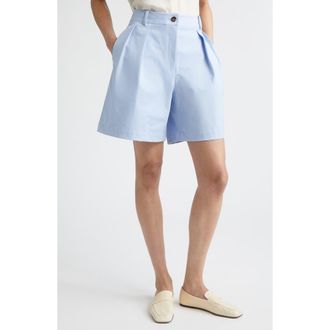 Lafayette 148 New York Park Pleated Techno Stretch Twill Wide Leg Shorts in Skyline Blue at Nordstrom, Size 16