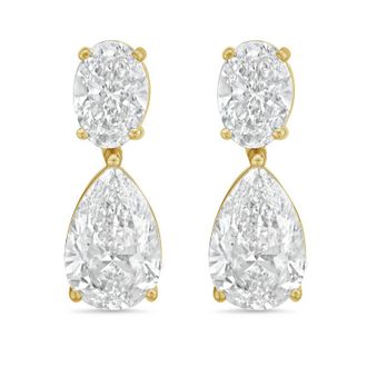 Diana M. Jewels 14KW YG 12.00 Ct TW of Lab grown oval and pear shape diamond drop earrings