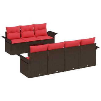 vidaXL Conjunto De Sof&aacute; De Jard&iacute;n 8 Pcs Beige Y Rojo Rat&aacute;n Sint&eacute;tico Vidaxl