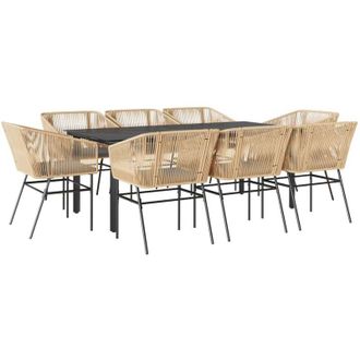 vidaXL Juego Comedor Jard&iacute;n 9 Pzas Cojines Rat&aacute;n Sint&eacute;tico Marr&oacute;n Vidaxl