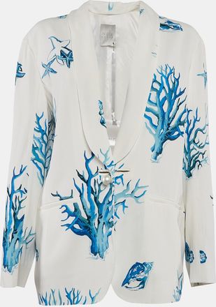 Ingie Paris White Coral Print Crepe Single Breasted Blazer