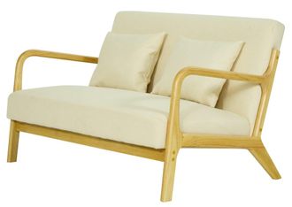 Nordlys Banqueta escandinava 2 plazas en madera y tejido beige