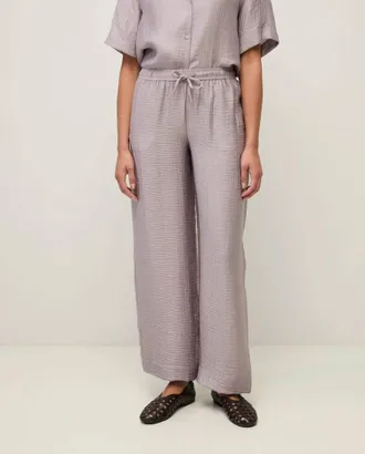 Yerse Greta Flowy Wrinkle Effect Wide Leg Pants In Lavender