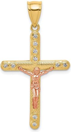 Diamond2Deal 10k Two-tone Cubic Zirconia Crucifix Pendant