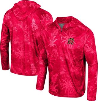 Colosseum Mens Colosseum Red Maryland Terrapins Palms Printed Lightweight Quarter-Zip Hooded Top at Nordstrom, Size X-Large