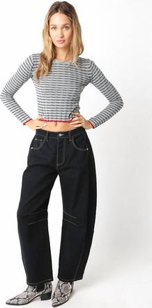 Olivaceous Meyer Fitted Sweater Top In Grey/black/scarlet