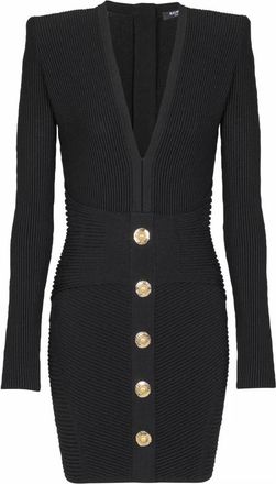 Balmain Korte geribbelde bodycon jurk - Dames - Kleedjes - Zwart - L - Polyester - Kleedjes