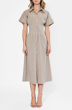 Adelyn Rae Audrey Stripe Cotton Blend Shirtdress in Mocha at Nordstrom Rack, Size Medium