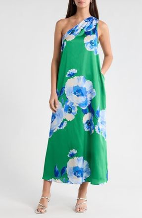 Sugarlips Glena Floral One-Shoulder Maxi Dress in Green-Blues at Nordstrom, Size X-Small