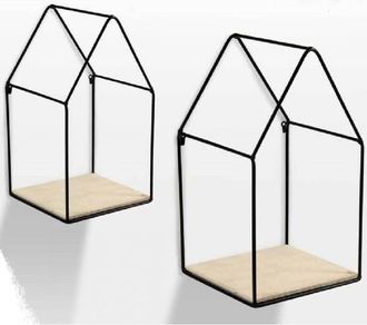 Trade Shop Trade Shop - Set 2 Pz Mensole Parete Casa Mensola Legno Bacheca Metallo Nero H36/30 Cm 751714