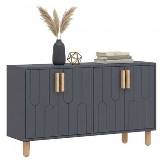 Dmora Aparador Venerina, Alacena 2 Estantes, 4 Puertas, 4 Compartimentos, 120x30x74h Cm Negro Antracita