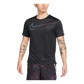 Nike Mens Nike Large Logo Sports Training Breathable Quick Dry Round Neck Short Sleeve Black T-Shirt DM4812-010