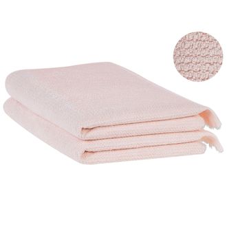 Beliani Beliani - Conjunto De 2 Toallas De Algod&oacute;n Rosa Pastel Rizo Textura Borlas Ba&ntilde;o Atiu