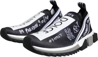 Dolce & Gabbana Womens Black White Sorrento Low Top Sneakers Shoes And Polyester Nylon Elastane