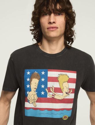 Lucky Brand Mens Mtv Beavis And Butthead Flag Tee