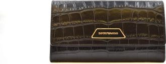 Emporio Armani Zwarte Leren Portemonnee met Knoopsluiting - Dames - Portefeuilles - Zwart - ONE Size - Leer - Accessoires