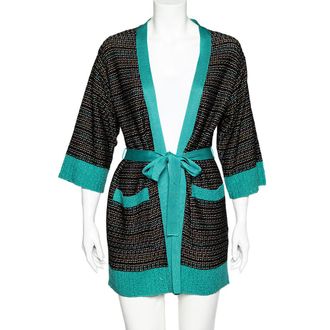 M Missoni Black Textured Knit Belted Cardigan