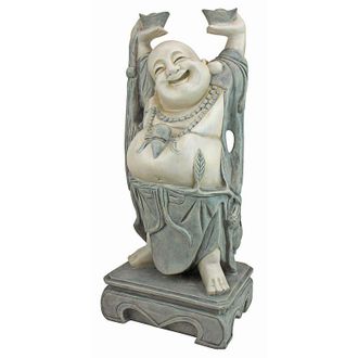 Design Toscano Design Toscano Jolly Hotei Buddha Sorridente Statua decorativa in stile asiatico da giardino, poliresina, pietra bicolore, 63,5 cm