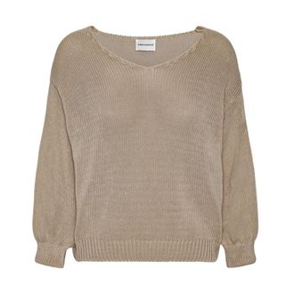 Americandreams Milana LS Light Cotton Knit - Dames - Ronde hals truien - Bruin - XL - Katoen - Truien & Vesten