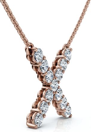 Pompeii3 1Ct Diamond Initial X Pendant 14k Gold 18 Necklace Lab Grown 5/8 Tall