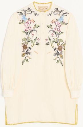 Valentino Short Embroidered Linen Dress Woman IVORY 36