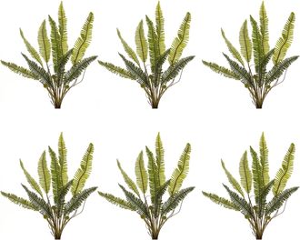 Melrose International Variegated Fern Foliage Bush (Set of 6) - Green, Brown