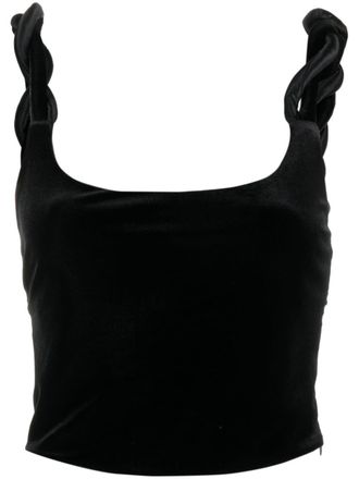 Emporio Armani twisted-straps velvet cropped top - Black