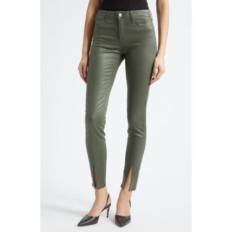 L'agence Jyothi High Waist Split Ankle Coated Skinny Jeans in Stone Grey Coated at Nordstrom, Size 30