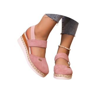 Generic Womens Closed Toe Espadrilles Sandals Summer Wide Fit Wedge Ankle Strap Sandal Non-slip Platform Shoes Comfortable Elegant Low Heels Walking Slippers 